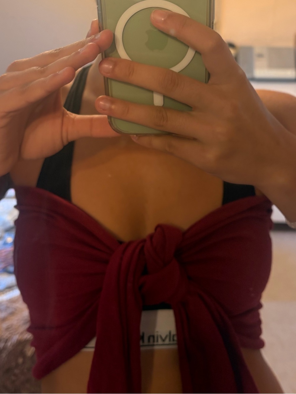 Tie-Front Crop Top - Burgundy